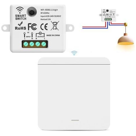 Interrupteur sans fil avec récepteur, 433 MHz, AC85-265 V, interrupteur va-et-vient sans fil, interrupteur d'éclairage sans fil, aucun câblage requis (1/5)