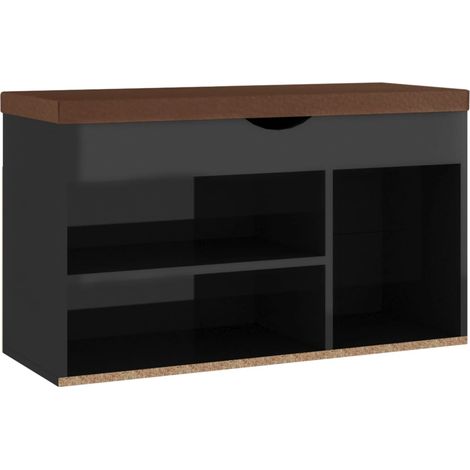 Banc à chaussures et coussin Noir brillant 80x30x47 (1/5)