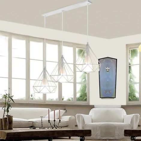 E27 Lustre Suspension Luminaire en Fer Forge Blanc, Lampe Plafonnier Industrielle Moderne pour Salon Chambre (1/4)