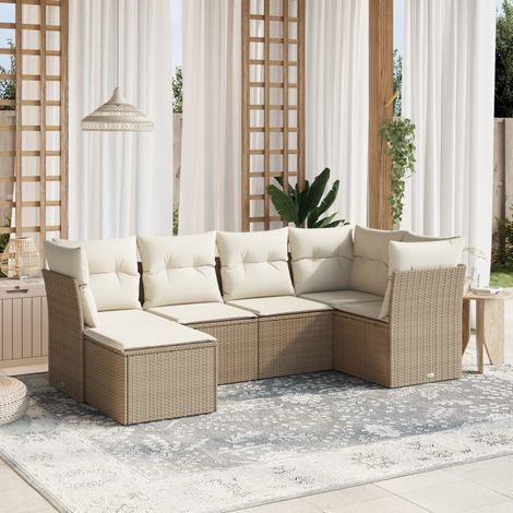 Salon de jardin avec coussins 6 pcs beige résine tressée vidaXL (1/4)