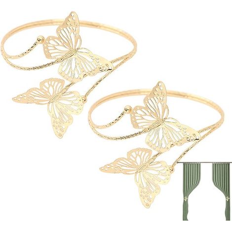 Lot de jolies attaches de rideaux avec fermoirs papillon en métal, boucles décoratives creuses pour maison, bureau, café et balcon, or (1/5)