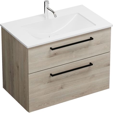 Vasque en fonte minérale Burg Eqio + receveur, décor chêne, flanelle/blanc alpin GR0234