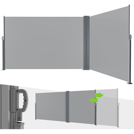 Jiubiaz Seitenmarkise 600 x 180 cm Ausziehbar Windschutz, Sichtschutz für Balkon & Terrasse, Seitenrollo mit Wandhalterung Sonnenschutz - Grau Markise