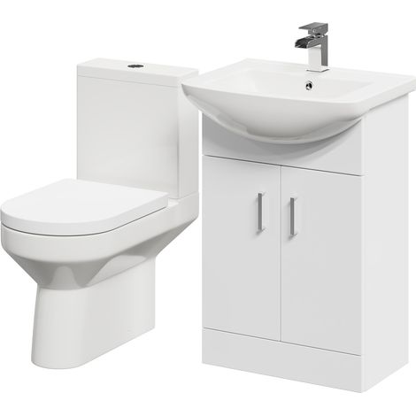 Neiva Gloss White 550mm 2 Door Vanity Unit and Open Back Toilet Suite (1/5)