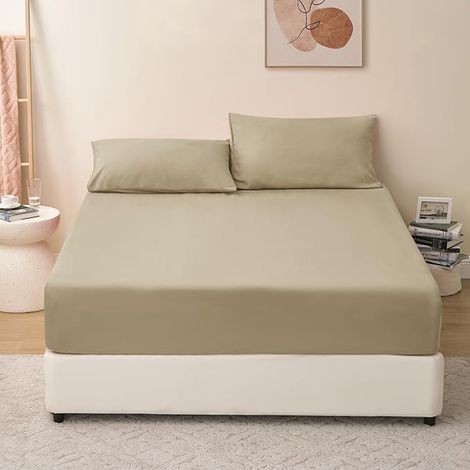 Drap Housse 90x190/200 Kaki - Drap Housse 90 x 200 Bonnet 40cm Matelas en Microfibre 1 Personne, avec Élastique Tout Autour (1/4)