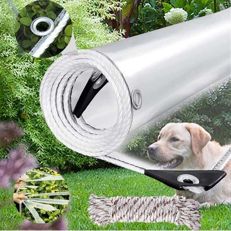 Highly resistant, waterproof, transparent tarpaulin, 420 g/m², with eyelets, PVC outdoor transparent tarpaulin, windproof, tear-resistant for garden, gazebo with cable ties (1 x 2 (1/4)