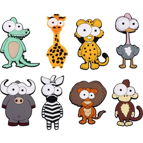 Lot de 8 aimants de réfrigérateur en silicone 3D représentant des animaux du zoo, à coller sur un tableau blanc ou à utiliser dans les placards de cuisine. Jouet éducatif pour enfants. (1/5)