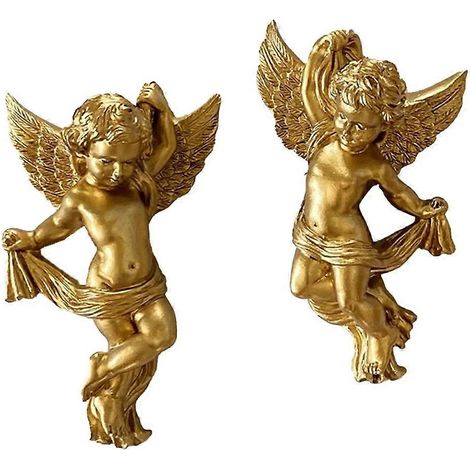 Sculptures murales d'anges en résine, ornement mural, adorable figurine angélique pour décoration de mariage, couleur dorée, polyvalente (1/5)