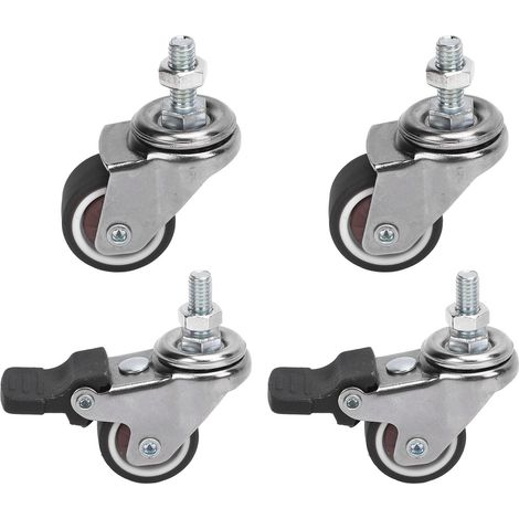 Ortviai Roulettes pivotantes avec frein TPR 1 pouce, tige filetée M6×15 mm – Lot de 4 pour chariots, établis et meubles