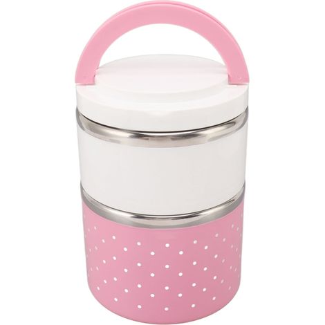 Bento-Lunchbox aus Edelstahl, doppelwandig und auslaufsicher, ideal für Schüler, leichtes PP-Gehäuse, rosa (1/5)