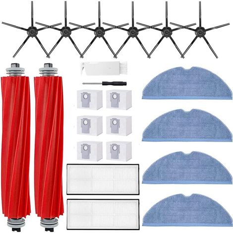 Lot de 20,Accessoires pour Roborock S7 Pro Ultra/S7 MaxV Ultra Aspirateur Robot,2 Brosses Principales,2 HEPA Filtres,6 Sac à Poussière,6 Brosses Latérales,4 Chiffons de Vadrouille-Crezuo
