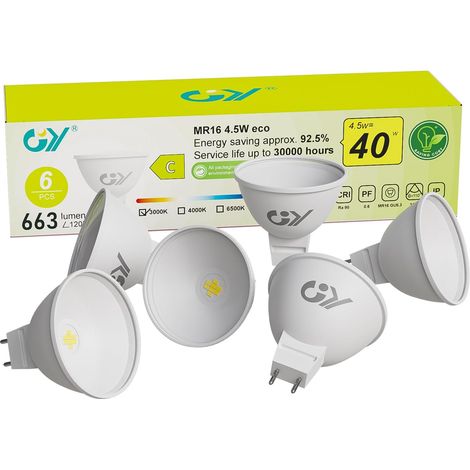 6 - Ampoule LED GU5.3 MR16 - Lumière Blanc Chaud 3000K - Non-Dimmable 12V Pour Salon Cuisine Chambre - 4.5W 663LM - Angle 120° (1/5)