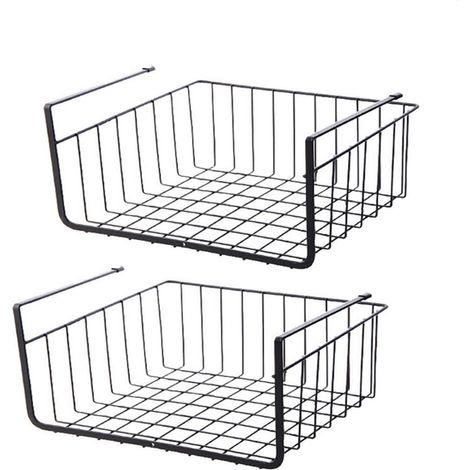 Ineasicer Lot de 2 paniers de rangement suspendus, paniers de rangement à suspendre sous étagère pour placards de cuisine, armoires, étagères, meubles bas (Noir) (1/5)