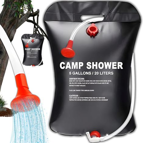 Douche de Camping 20 L/5 gallons Solaire Chauffe Solaire Douche Solaire Douche de Jardin d'extérieur Sac à Eau Solaire Portable pour Jardin, Douche de Voyage avec pommeau de Douche (1/5)
