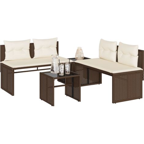 4-tlg. Garten-Sofagarnitur mit Kissen Braun Poly Rattan