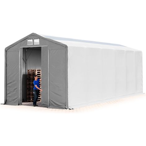 TOOLPORT Carpa almacén 6x12 m carpa industrial con puerta corrediza, PVC 850 N con claraboya, 100% impermeable, gris - 3,6m de altura lateral
