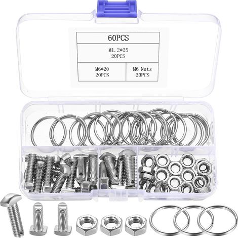 Lot De 20 Vis À Tête De Marteau M6 X 20 Mm, 20 Écrous Et 20 Anneaux En Acier Inoxydable Pour Serre, Kit De 60 Pièces Pour Suspension De Plantes Grimpantes, Irrigation Et Réparation (1/5)