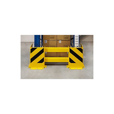 Regalschutz-Planken-Set, für Einfachregalreihe, Innenbereich, einstellbar von 900-1300 mm, beschichtet in gelb, mit schwarzen Streifen