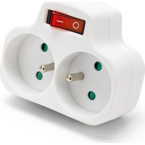 Mehrfachsteckdose mit Doppelstecker – 2 Steckdosen – Stromstärke: 2 x 16 A – mit Schalter – Wandsteckdose – Farbe: Weiß – Spannung: 250 V (1/5)