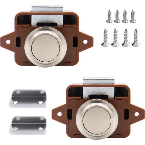 2 Pieces Verrouillage de La Poignée À Bouton, Loquet À Bouton-Poussoir, Verrouillage de Porte Poussoir, Bouton Poussoir Loquet, Sans Clé Loquet de Bouton de Porte de Placard pour Porte, Armoire(Brun) (1/4)
