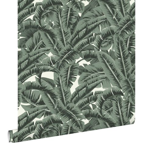 papier peint feuilles tropicales vert grisé - ESTAhome (1/5)