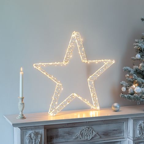 Stella Bianca 3D Edge con MicroLED bianco caldo con cavo metal argento per decorazioni natalizie -Ø 30 cm (1/5)