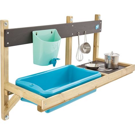 Tp Toys – Cuisine extérieure pour enfant en bois FSC® – Compacte avec réservoir à eau et robinet – Dimensions 81 x 36 x 56 cm – Ustensiles inclus