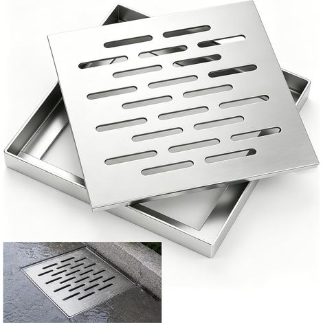 Couvercle de vidange en Acier Inoxydable avec Cadre, 150×150×20mm Grille Evacuation Eau Exterieur, Grille de Drainage pour Eau de Pluie (1/5)