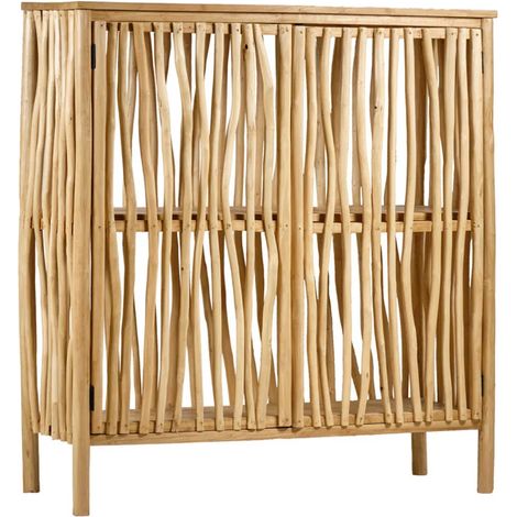 Armoire 2 portes en bois de teck et bois flotté H. 140 cm - MARIANO (1/5)