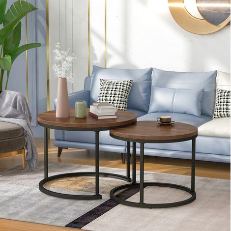 Rundes 2er-Set Couchtische, Eiche-Holzoptik, MDF und Metall HAVRYA (1/5)