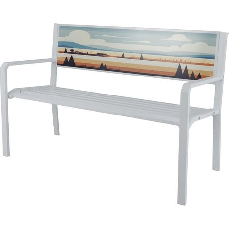 GOPLUS Banc Extérieur en Métal, Banc à Lattes 2 Places avec Dossier Décoratif et Accoudoirs Confortables, Structure en Métal, Meuble Élégant Résistant pour Terrasse, Porche, Jardin