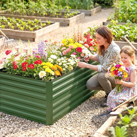 Carré potager de jardin rectangulaire tubes de renforcement acier galvanisé 180 x 90 x 59 cm