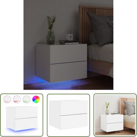 The Living Store Table de chevet murale avec lumières LED blanc - Table De Chevet Murale - Meuble De Rangement Mural - Éclairage Led - Table De Nuit Lumineuse - Luminaire Mural (1/5)
