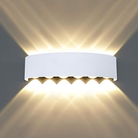 Applique murale LED étanche moderne, éclairage vers le haut/vers le bas, projecteur mural LED en aluminium, pour salle de bain, chambre, couloir, salon, véranda,12 W blanc chaud (blanc) (1/5)