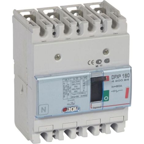 Disjoncteur magnétothermique DPX³160 pouvoir de coupure 36kA 400V - 4P - 80A - LEGRAND