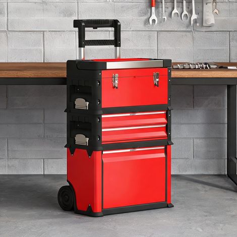 Boîte à outils coloris rouge en acier plastique 52 x 32 x 72 cm (1/5)