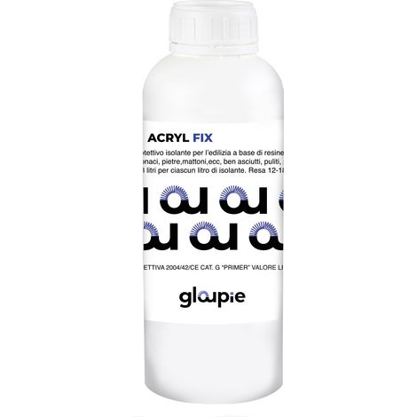 GLOUPIE Acryl Fix Fissativo Isolante Per Pareti E Muri Sia Interni Che Esterni, Confezione 1 Lt, Trasparente, Made In Italy