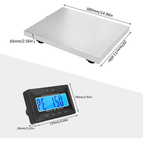 Balance d'expédition 450 kg/992 lb, robuste, en acier inoxydable, avec affichage sans fil, tare et affranchissement numérique 3 unités, pour colis, bureau de poste et domicile (1/5)