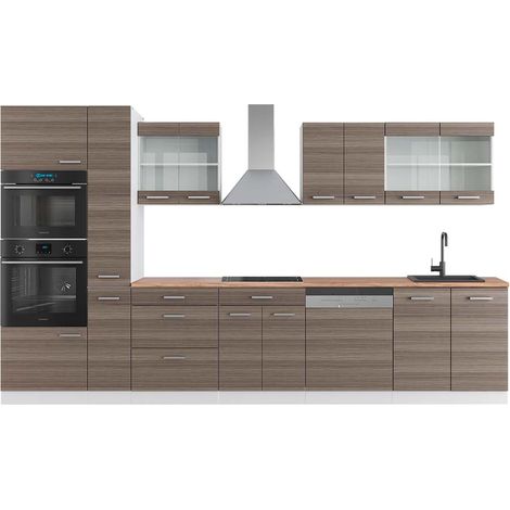 Mobile da cucina R-Line, Grigio prezioso/bianco, 350 cm con armadio alto, PL Rovere, Vicco (1/5)