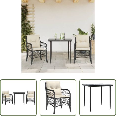 vidaXL Table extérieure - Ensemble de bistro 3 pcs avec coussins noir résine tressée (1/5)