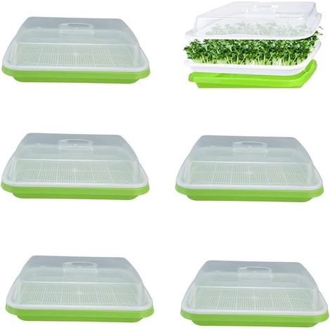 6 Piece Germination Tray, Germination Tray with Lid, Seedling Tray, Seed Propagator Tray, for Planting Soy Sprouts and Sprouts Mungo Beans (1/5)