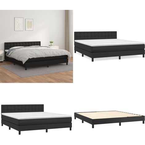 Boxspringbett mit Matratze Schwarz 180x200 cm Kunstleder - Boxspringbett - Doppelbett - Bettenrahmen - Kunstlederbett - Schwarzes Bett - Home & Living