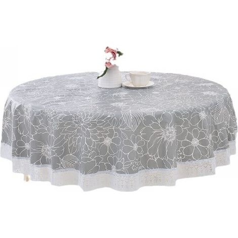 FLITI 1 Stück runde graue Wachstuch-Tischdecke aus PVC mit floralem Spitzenmuster, wasserdicht, schmutzabweisend, runde Linoleum-Tischdecke für Restaurant, Garten, Bar, Party, 180 cm