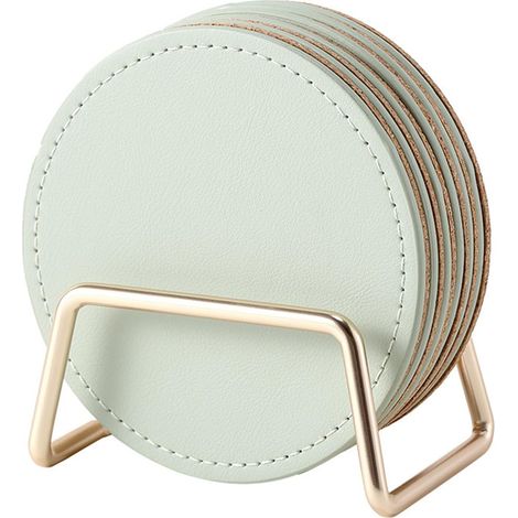 Juego de posavasos (paquete de 6 con soportes): posavasos de 9,9 cm (3,9 pulgadas), aptos para diferentes tazas, perfectos para la decoración del escritorio y del hogar (verde). (1/4)