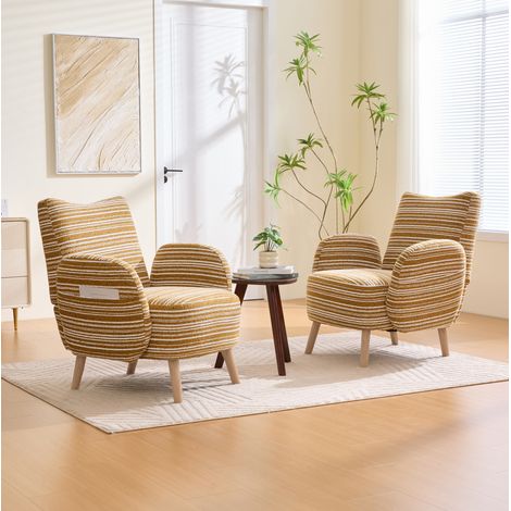 Sillón 77x81x87 cm amarillo mostaza en bouclé con bolsillo lateral (1/5)