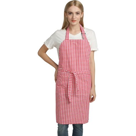 Tabliers vintage Chef Bib Check Tabliers en pur coton (rouge) (1/5)