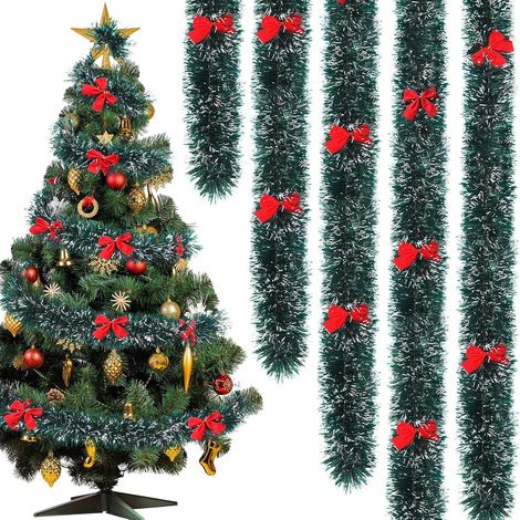 Guirlande de Noël en fil métallique avec 32 nœuds rouges, guirlande pour sapin, décoration suspendue idéale pour Noël, les fêtes et les réceptions en intérieur comme en extérieur (blanc, 8 m). (1/5)