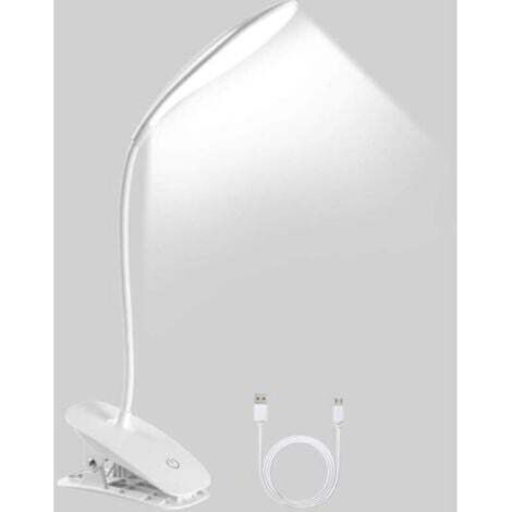 LED-Klemm-Schreibtischlampe, USB-aufladbar, 360° schwenkbar, mit 3 Helligkeitsstufen zum Lesen