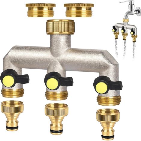 1 Distributeur d'eau 3 voies en laiton avec adaptateurs pour jardin et machine à laver
