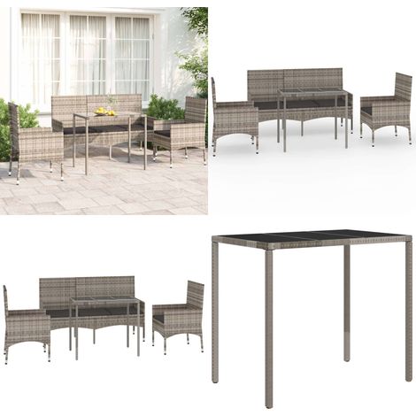 Salon de jardin 4 pcs avec coussins Gris Résine tressée - Ensemble Salon De Jardin - Mobilier De Jardin - Salon D'extérieur - Table Basse - Chaises Pliantes - Home & Living